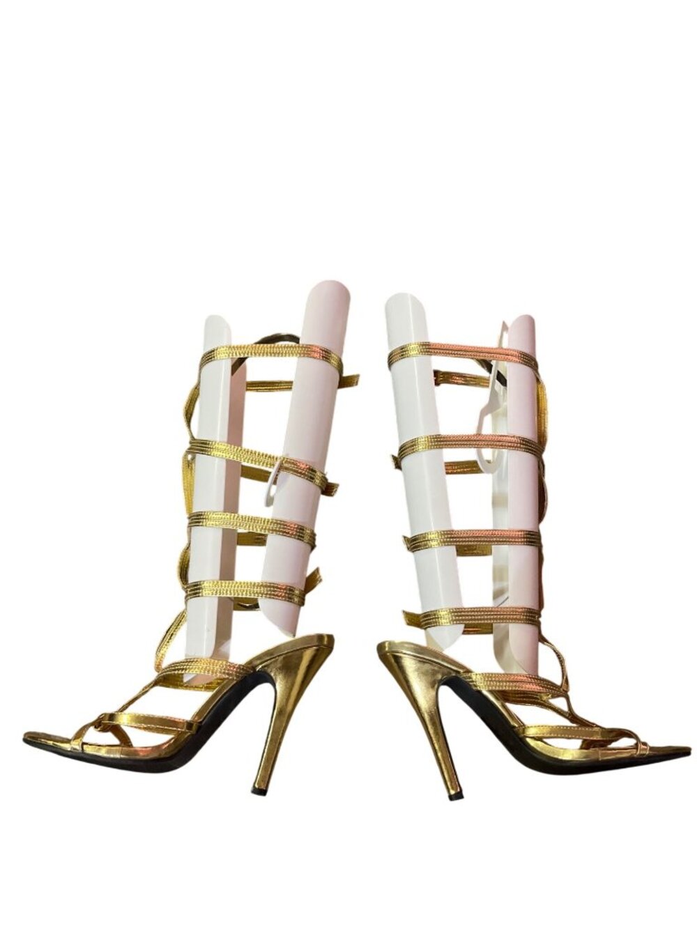 FUN Gold Gladiator Knee High Heels Strappy Sandals Women's 8 Used - Picture 11 of 16